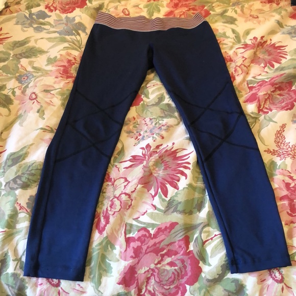 OLYMPIA ACTIVEWEAR size Medium Legging Blue Diamond Embroidered Stripe-Band USA - Picture 6 of 15